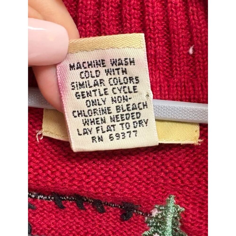 Bechamel Vintage 90s Womens L Red Christmas Sweater Moose Trees Zip Cardigan - Picture 6 of 6